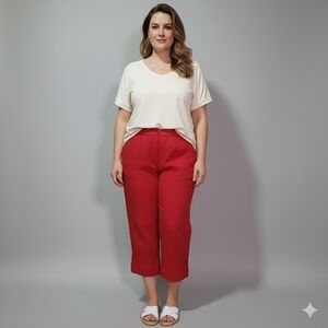 Avenue Women's Red Linen Blend Pull-On Capris Casual Pants Size 14/16 GUC